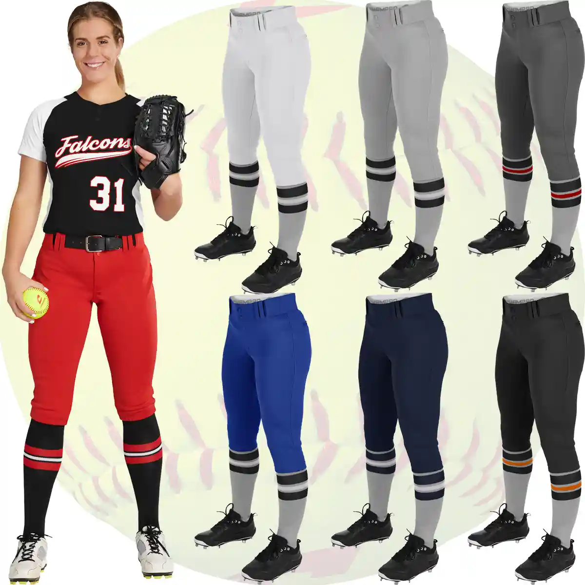 CHAMPRO Women's Fireball Low-Rise Knicker-Style Fastpitch Softball Pants in  Solid Color with Reinforced Knees