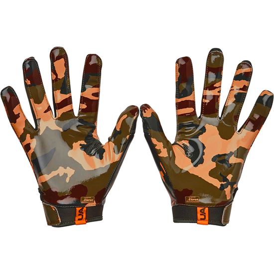 Under Armour F8 Novelty Orange Camo Football Gloves - GLUE Grip Palm