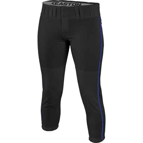 Easton PRO Fastpitch Softball Pant, Womens, XX Small, Black/Royal Piped, 2020, Sewn Down Set in Back Pockets, Pro Style Belt Loop System