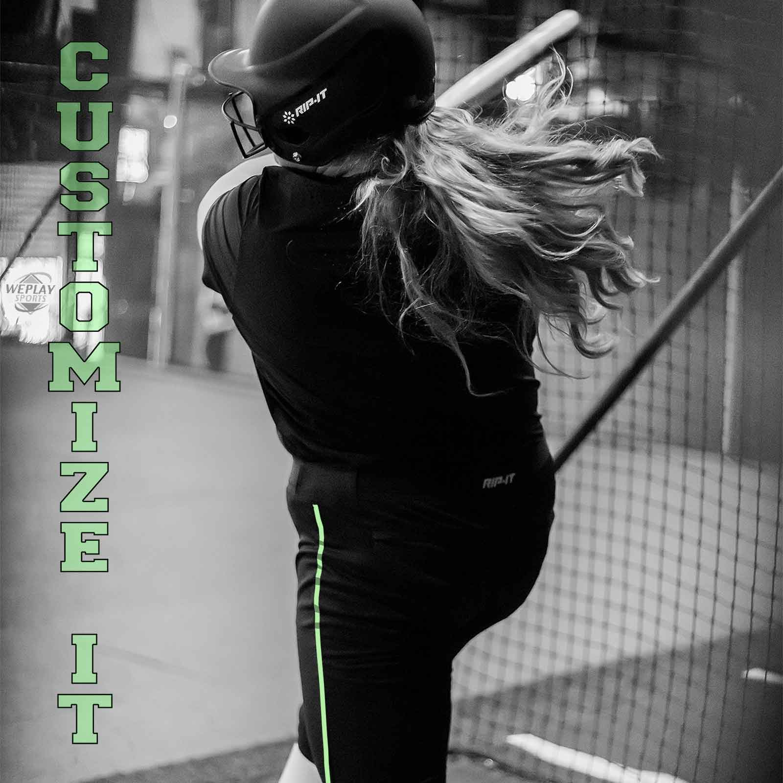 Rip-It Revolution Curvy Fit Womens Fastpitch Softball Pants - Lime Green Custom Piping