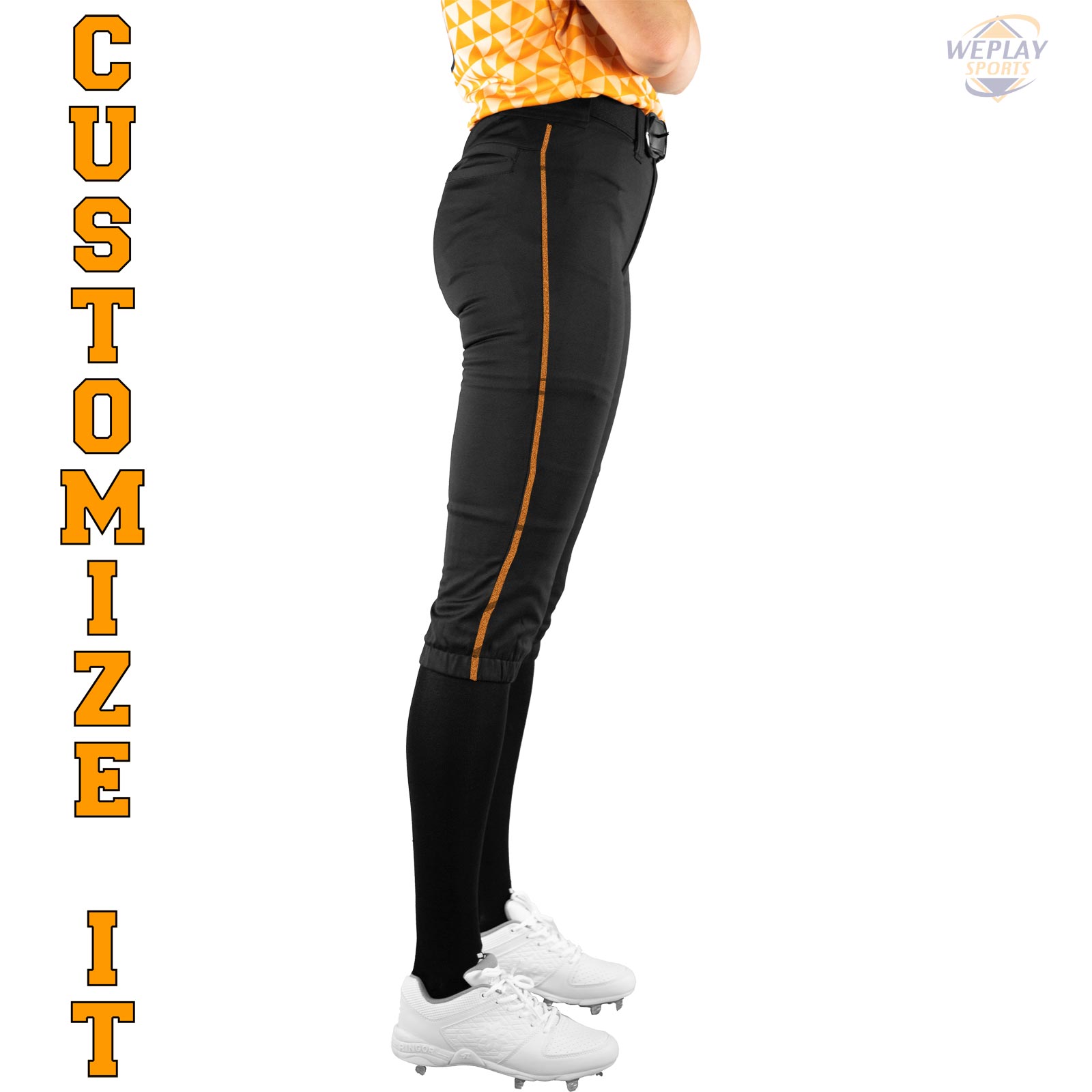 Rip-It Revolution Straight Fit Womens Fastpitch Softball Pants - Orange Custom Piping