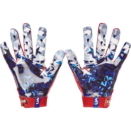 Under Armour F8 Novelty Red White Blue Football Gloves - GLUE Grip Palm